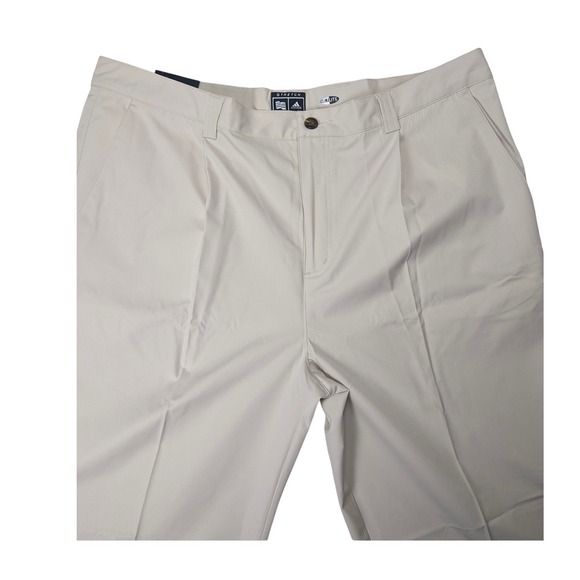 Adidas Men's Casual Golf Climalite Pleated Pants Beige Ecru Woven Stretch 40x32 - Picture 2 of 7
